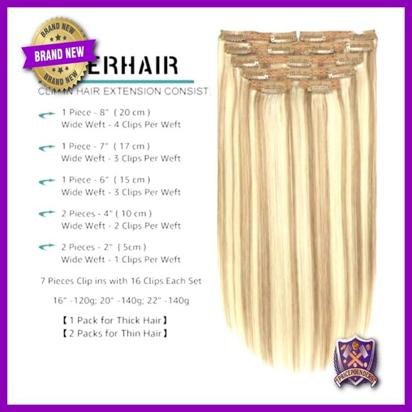 120 Gram 7-Piece Clip-In Human Hair Extensions, 16 Inch Straight Remy Hair main image 5